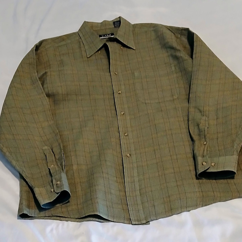 JOS A. BANKS SHIRT MENS Green Plaid Casual Button Down Shirt XL 100% COTTON